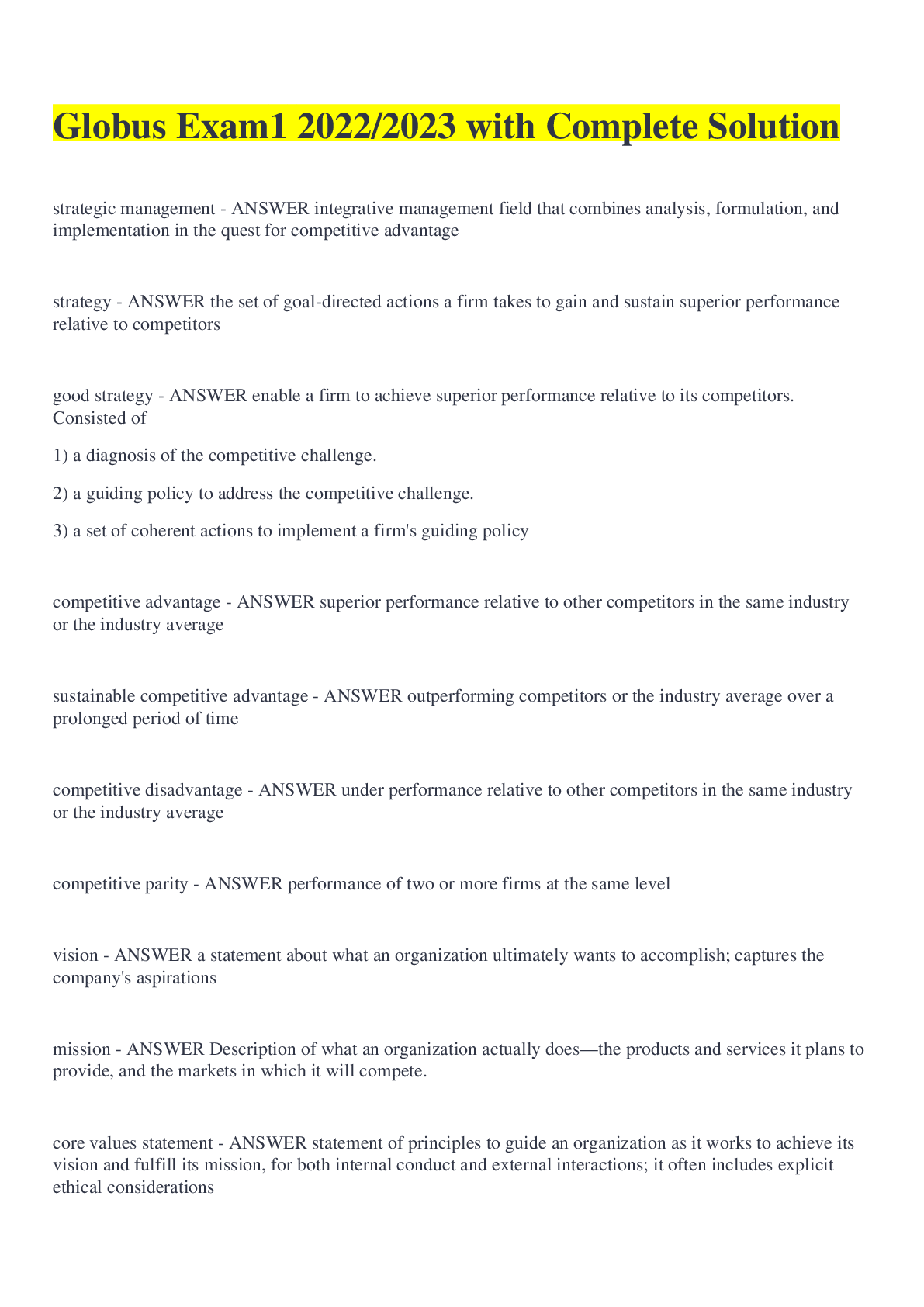 Preview image for Globus Exam1 2022/2023 with Complete Solution